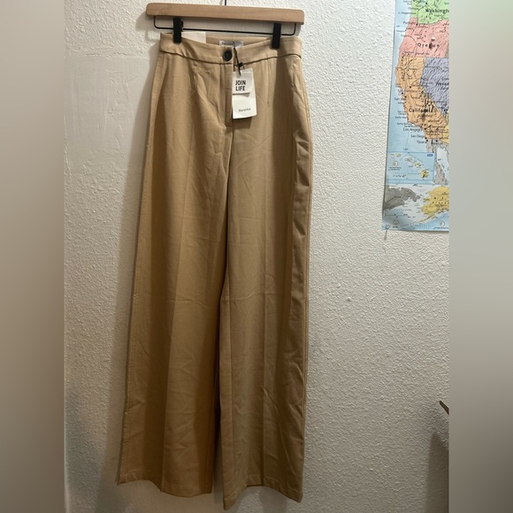 Bershka High Waist Wide Leg Pant • Khaki Tan Dress Pant • Size 4 / EUR 36 - Picture 4 of 10